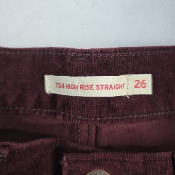 Levi's 724 high rise straight jeans corduroy 26 red womens 6250 - Picture 8 of 11